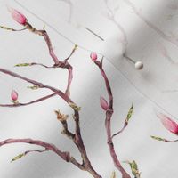 Chinoiserie magnolia flower watercolor branch on white
