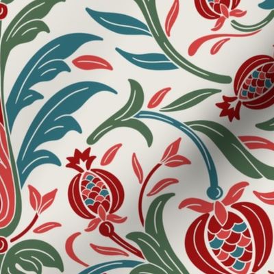 Suzani - Pomegranate and intricate botanical in vibrant red and turquoise - Big Size 