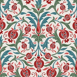 Suzani - Pomegranate and intricate botanical in vibrant red and turquoise - Big Size 