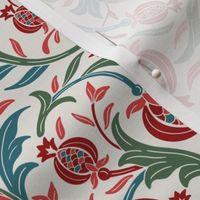 Suzani - Pomegranate and intricate botanical in vibrant red and turquoise - Small Size 