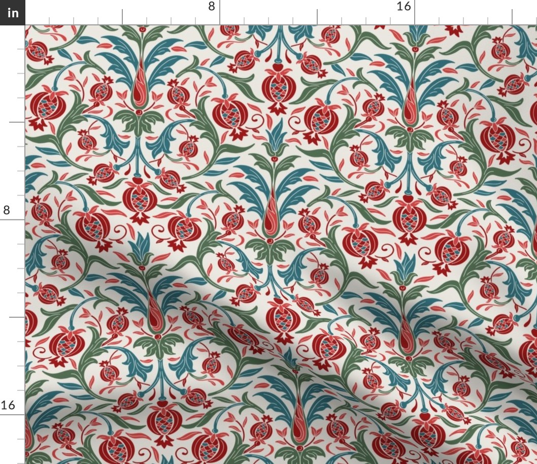 Suzani - Pomegranate and intricate botanical in vibrant red and turquoise - Small Size 