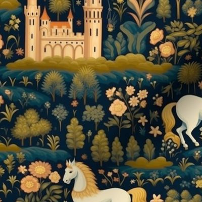 Fairytales castle with horse	green black