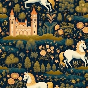 Fairytales castle with horse	green black