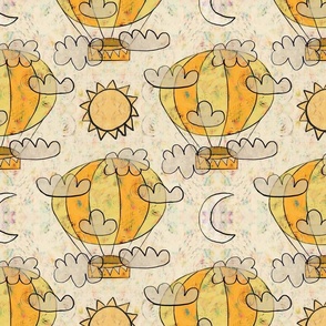 Hot Air Balloons - Yellow and Cream, 12-inch repeat