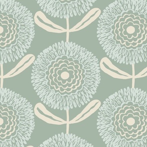 neutral retro florals muted green _ jumbo large scale