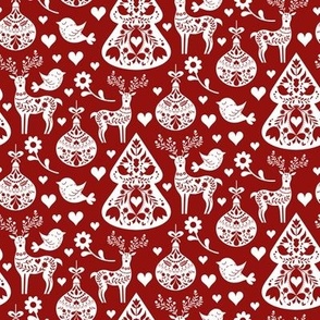 Festive Folk Art Christmas Pattern on red