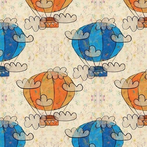 Hot Air Balloons - Orange and Blue, 12-inch repeat