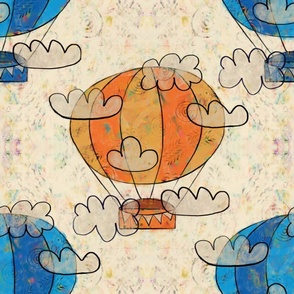 Hot Air Balloons - Orange and Blue, 24-inch repeat