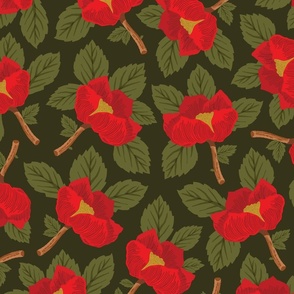 Christmas Rose | Lg Red Roses on Green