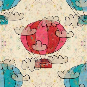 Hot Air Balloons - Red and Teal, 24-inch repeat