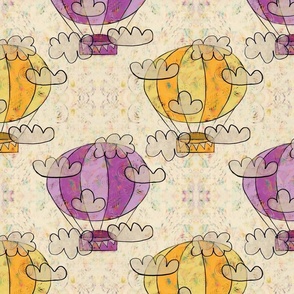 Hot Air Balloons - Purple and Yellow, 12-inch repeat