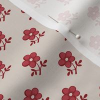 Red Simple Flowers on Beige Background