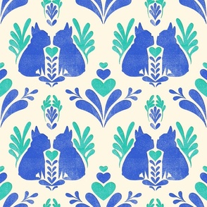 Frenchie Dog Block Print Inspired Style - Blue Green MD
