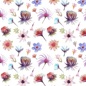 All Over Watercolor Floral Patten on white