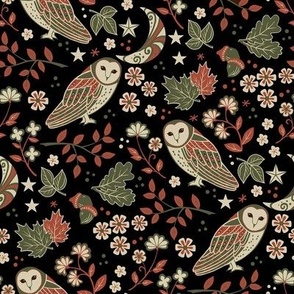 Barn Owls in Green and Copper-8" Repeat