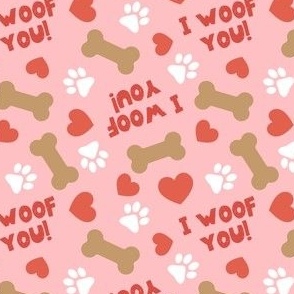 I Woof You! - Dog Valentine's Day - Hearts & Paws - pink - LAD23