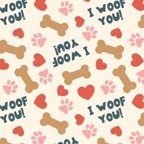 I Woof You! - Dog Valentine's Day - Hearts & Paws -  blue on cream - LAD23