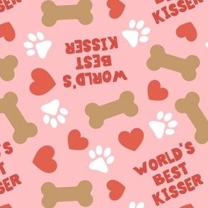 World's Best Kisser - Dog Valentine's Day - Paws & Hearts - pink - LAD23