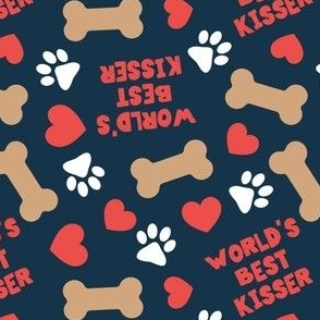 World's Best Kisser - Dog Valentine's Day - Paws & Hearts - navy - LAD23
