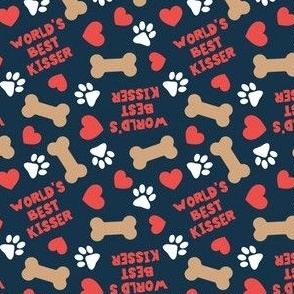 (small scale) World's Best Kisser - Dog Valentine's Day - Paws & Hearts - navy - LAD23
