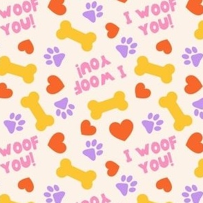 I Woof You! - Dog Valentine's Day - Hearts & Paws - purple/yellow/red - LAD23