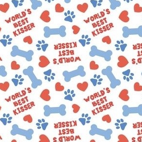 (small scale) World's Best Kisser - Dog Valentine's Day - Paws & Hearts - blue/red - LAD23