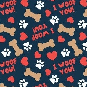 I Woof You! - Dog Valentine's Day - Hearts & Paws - navy - LAD23