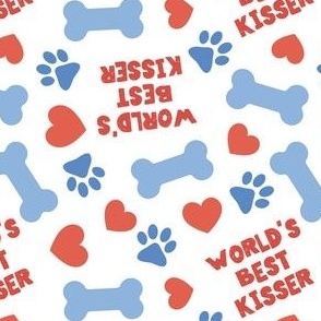 World's Best Kisser - Dog Valentine's Day - Paws & Hearts - blue/red - LAD23