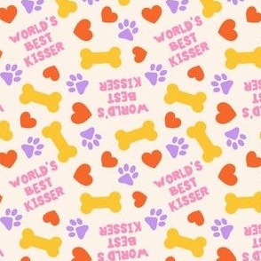 (small scale) World's Best Kisser - Dog Valentine's Day - Paws & Hearts - yellow/purple/pink - LAD23