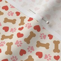 (small scale) Dog Valentine - Doggy Hearts & Bones - red&pink/cream - LAD23