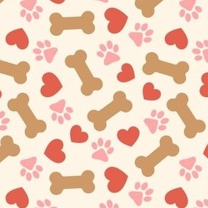 Dog Valentine - Doggy Hearts & Bones - red&pink/cream - LAD23
