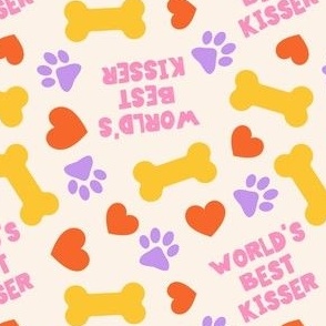 World's Best Kisser - Dog Valentine's Day - Paws & Hearts - yellow/purple/pink - LAD23