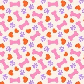 (small scale) Dog Valentine - Doggy Hearts & Bones - cream - LAD23