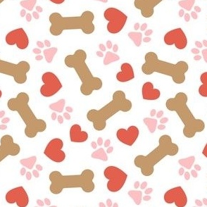 Dog Valentine - Doggy Hearts & Bones - red and pink - LAD23