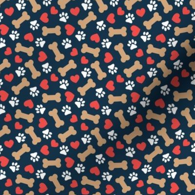 (small scale) Dog Valentine - Doggy Hearts & Bones - navy - LAD23