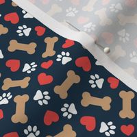 (small scale) Dog Valentine - Doggy Hearts & Bones - navy - LAD23