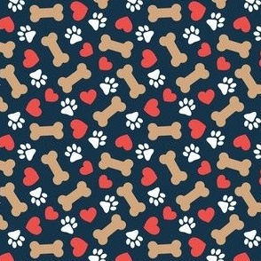 (small scale) Dog Valentine - Doggy Hearts & Bones - navy - LAD23