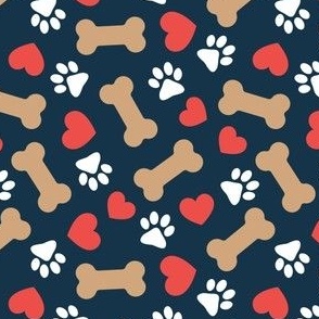 Dog Valentine - Doggy Hearts & Bones - navy - LAD23