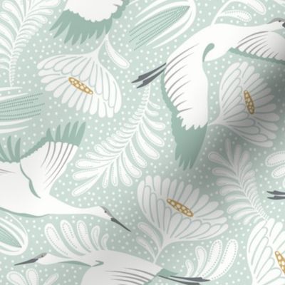 Serene Skies - Crane Floral Mint Green Ivory Regular