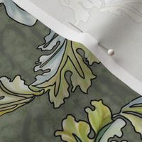 Serene-Acanthus-leaves-William-Morris-style-grey-green-gold-blue-brown