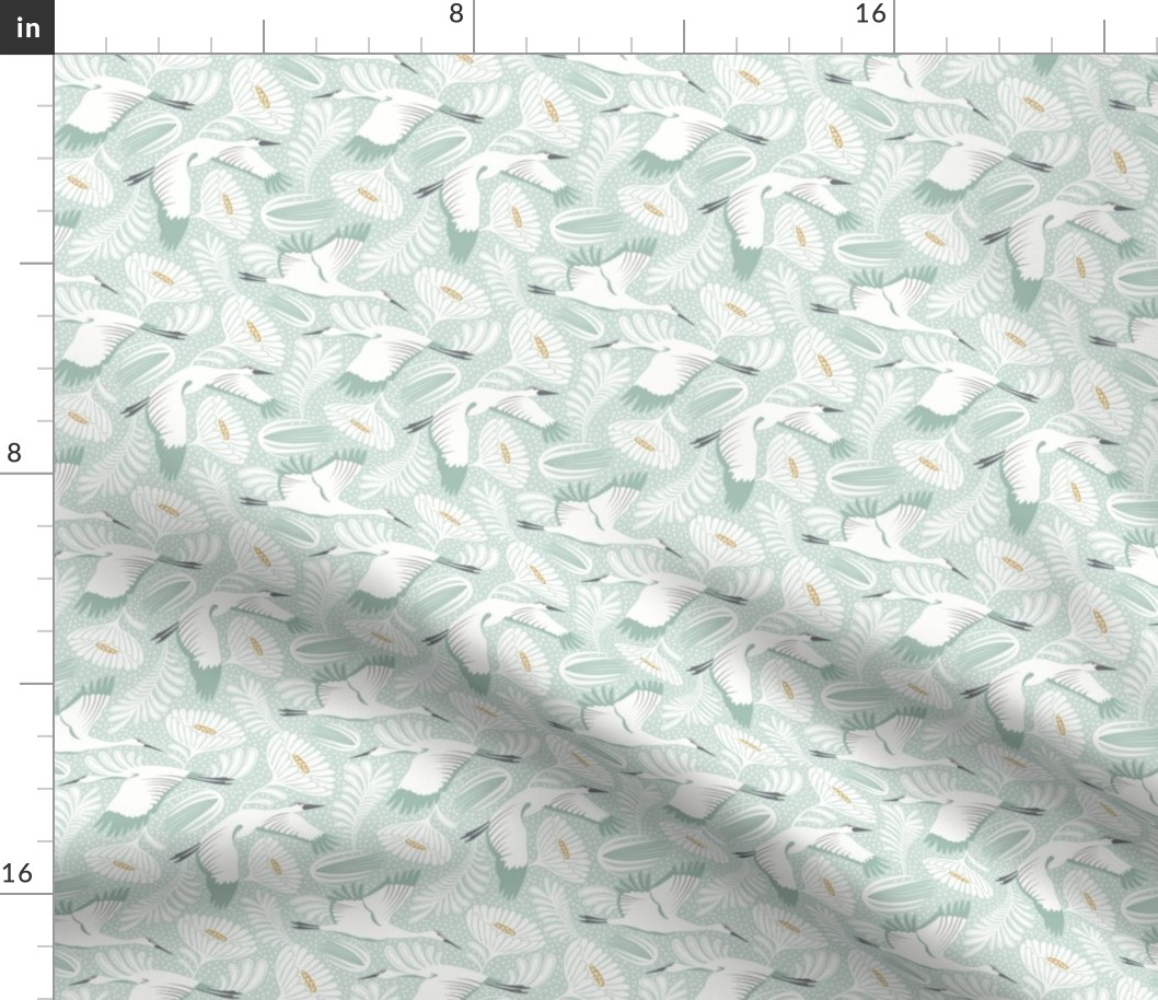 Serene Skies - Crane Floral Mint Green Ivory Small