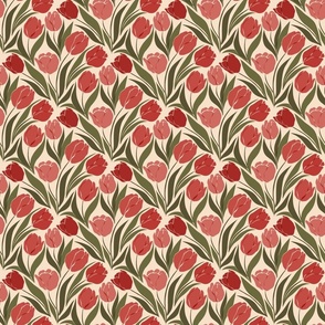 small // abstract tulip field // red on cream