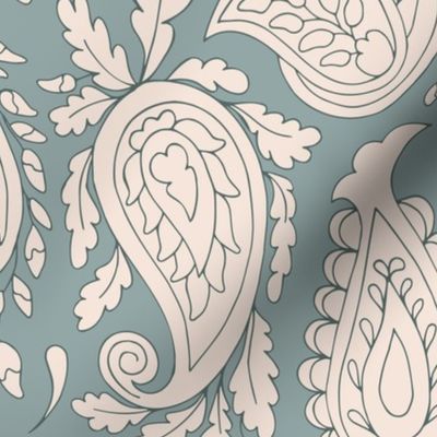 Large  – serene abstract paisley – pastel teal and cream