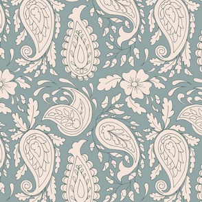 Large  – serene abstract paisley – pastel teal and cream