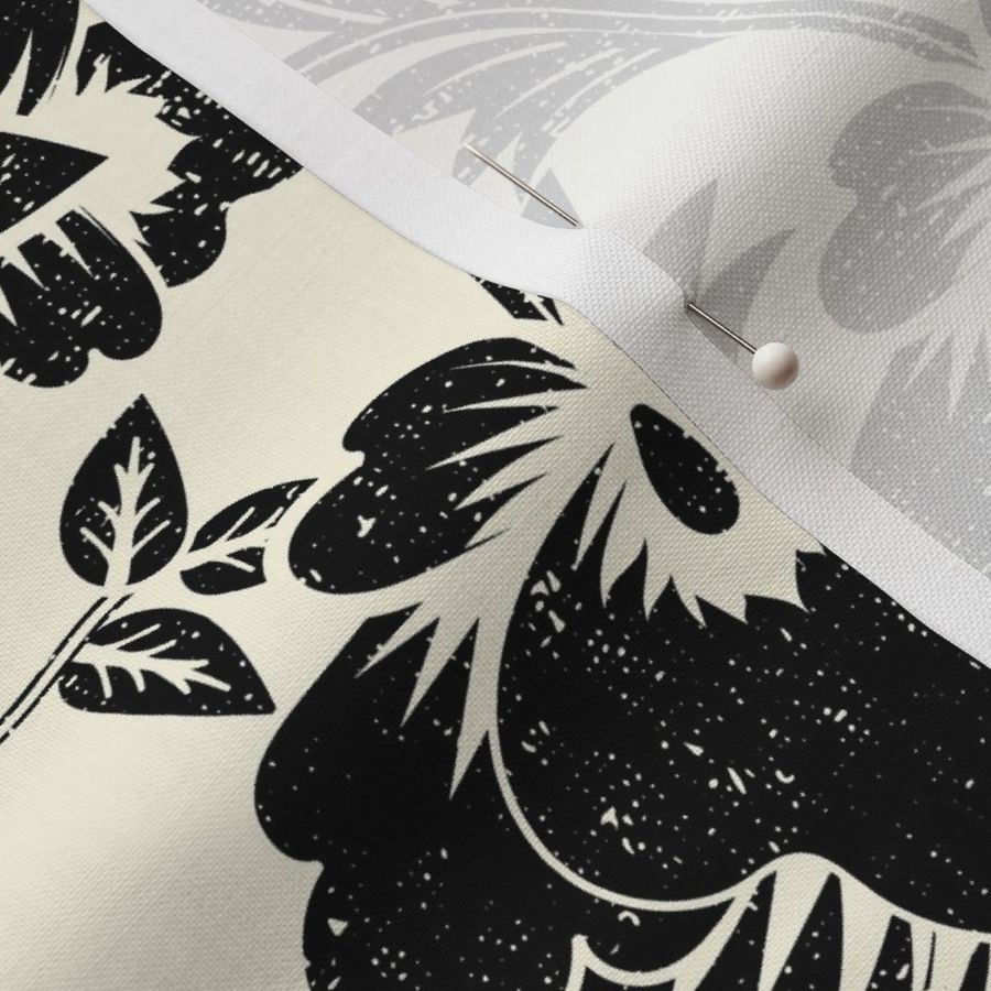 Block print Black and white retro damask 