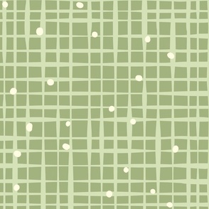 M. Pastel green hand drawn grid and tossed dots, Neutral colors