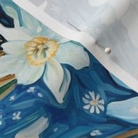 white winter lilies in the snow inspired by van gogh