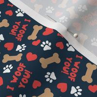 (small scale) I Woof You! - Dog Valentine's Day - Hearts & Paws - navy - LAD23