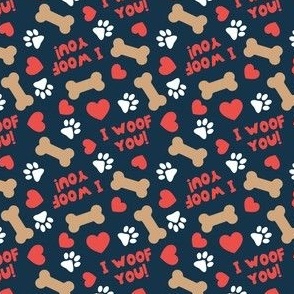 (small scale) I Woof You! - Dog Valentine's Day - Hearts & Paws - navy - LAD23