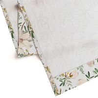 Large Green and Gold Cream Florals on White / Watercolor / Flowers